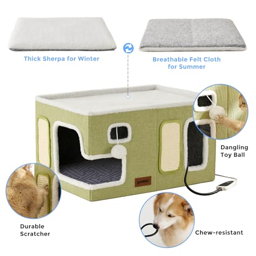 Heated Cat House Bed for Indoor Cats (Grey / Extra Large)