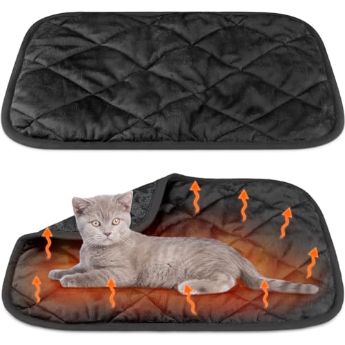 2 Pack Self Heating Cat Mat Self Warming Pet Pads Washable Kennel Mat Dog Crate Pad Reflects Body Heat Non Skid Cat Thermal Pads for Puppy Indoor Outdoor (16 x 20 inches / Black)