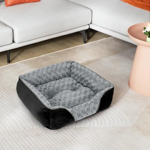 Small Dog Bed Rectangle Washable Orthopedic Soft Calming Sleeping Durable Pet Cuddler with Anti (S(20"x 19"x 6") / Black)
