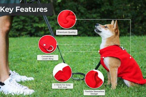 Dog Fleece Vest Sweater with Leash Ring (XL (17-25lbs) / Red)