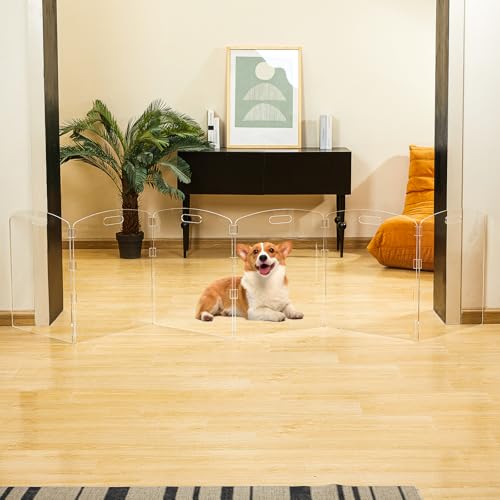 Modern Frame Clear Acrylic Freestanding Pet Gate (24" Height-6 Panel)