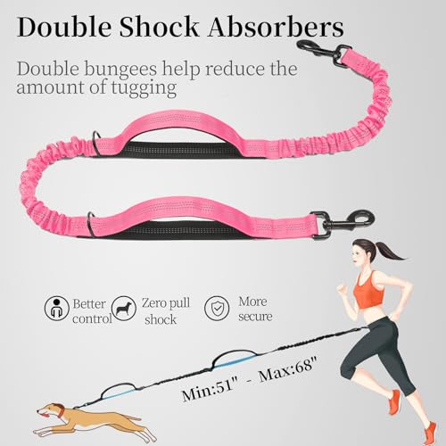 Hands Free Dog Leash with Zipper Pouch (Pink / Medium)