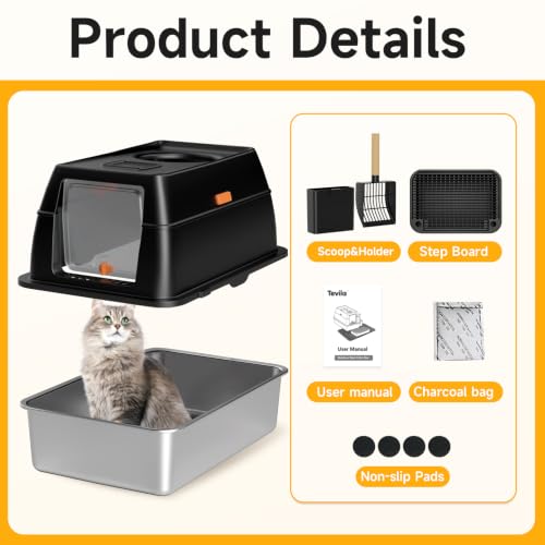 XL Enclosed Stainless Steel Litter Box with Lid (Black)