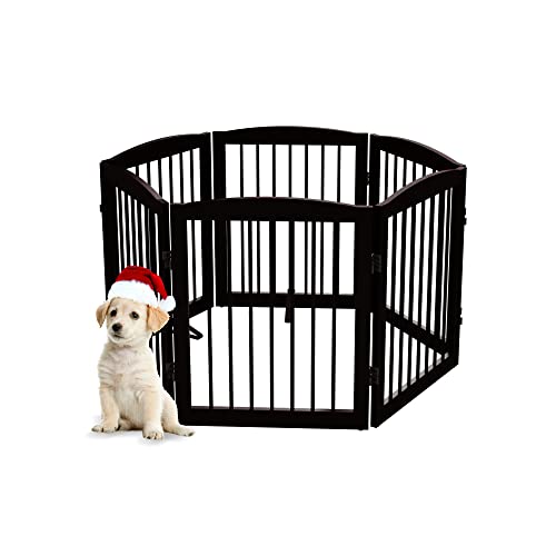 Freestanding Pet Gate for Dogs (24" Height-6 Panel / Dark Brown)