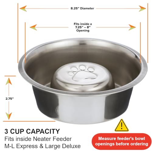 Stainless Steel Slow Feed Dog Bowl for Fast Eating Large Breed (3 Cup - Standard)