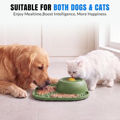 Slow Feeder Dog Bowl with Rotating Lick Ball Green (Green)