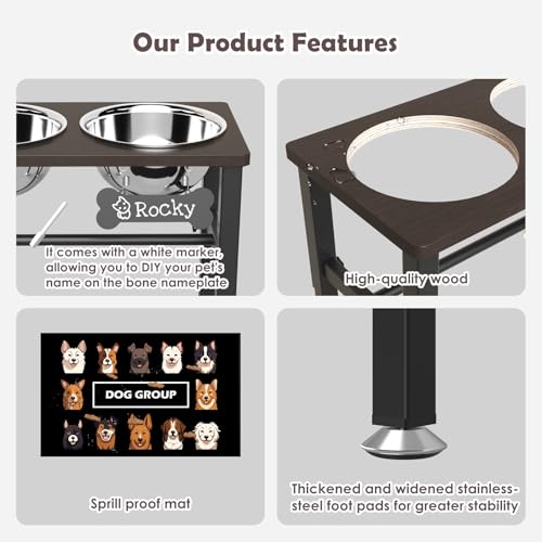 Elevated Dog Bowls with Slow Feeder & Mat for Medium Large Dogs (Coffee-1.7L)