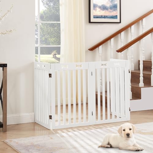 29.5'H Free Standing Tall Wooden White Dog Cat Gate (Black / 80"W×29.5"H)