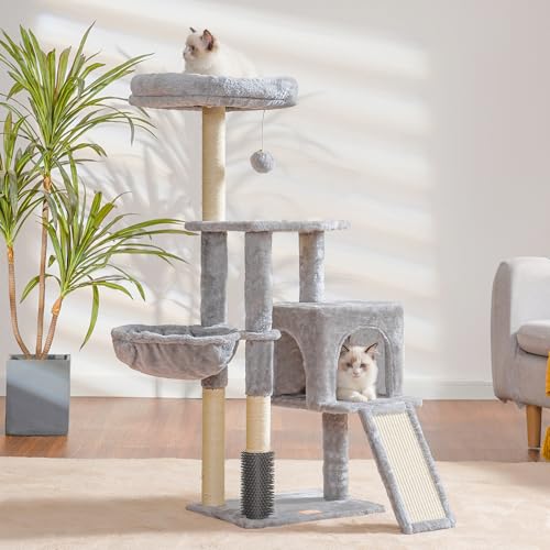 Cat Tree with Cat Self Groomer Brush (42.5 inch / Light Gray)