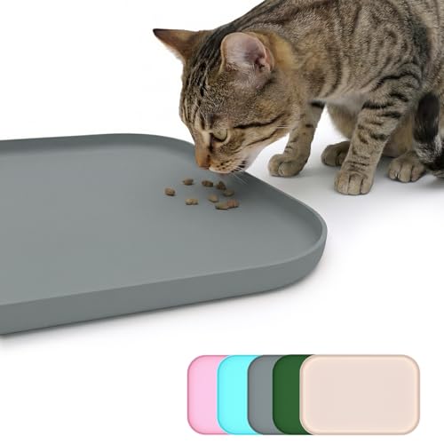 Non Slip Silicone Dog Food Mat for Food and Water (45 x 30 cm / Grey)