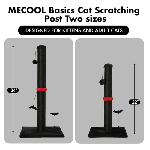 Cat Scratching Post Premium Sisal Scratch Posts with Hanging Ball Vertical Scratcher for Indoor Cats and Kittens (22 inches for kitten / Black)