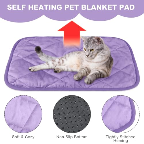 4 Pack Self Heating Cat Pad Self Warming Dog Mat Reflects Body Heat Extra Warm Thermal Pet Pad Washable Dog Cat Bed Crate Bed Mat Blanket (16 x 20 Inch / Purple)