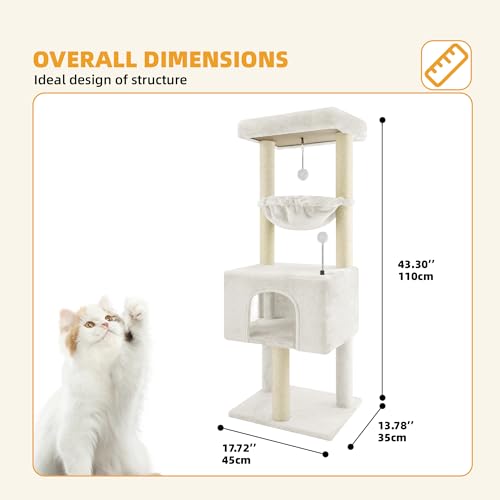 Fashion Design 43.3" Cat Trees with Cat Houses Spring Balls (Beige 1 / 43.3")