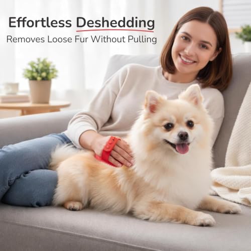Rubber Pet Grooming Brush for Dogs & Cats (Red)