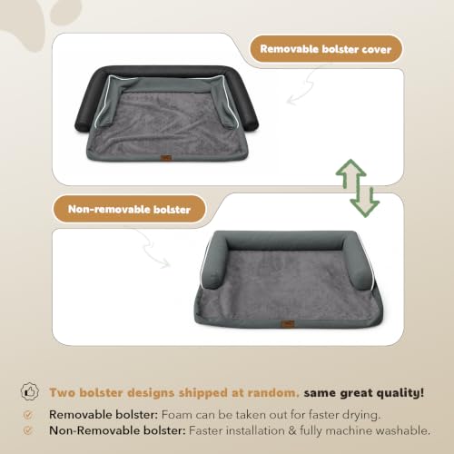 Orthopedic XL Dog Bed with Bolster for Extra Large Size Dogs (42.0"L x 30.0"W x 8.0"Th / Dark Grey)