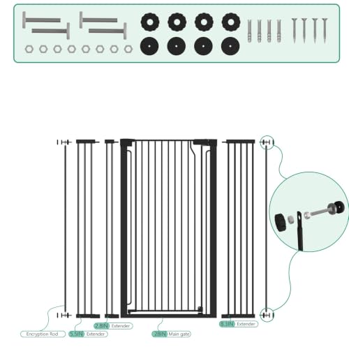 51" Extra Tall Cat Gate for Doorway Auto Close Encrypted Cat Gate 30" (Black / 51"H,30-49.27"W-Black)