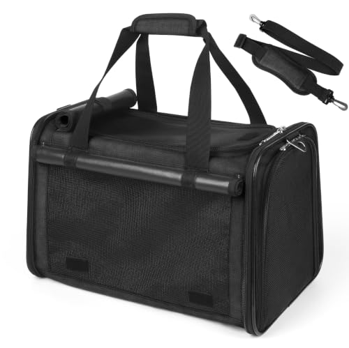 25lbs Cat Carrier Lightproof Soft Sided Pet Carrier for Large Cat (17.5"L x 11.0"W x 11.0"H / Black)