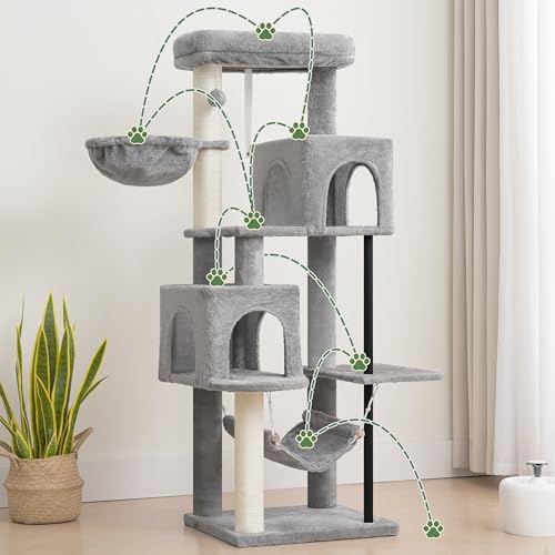 Cat Tree Tower with Sturdy Steel Tube for Indoor Cats GCT014W (51.2 inches / Light gray)
