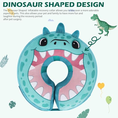 Inflatable Recovery Dog Collar (Teal Dinosaur / Medium (Neck:8''-10''))