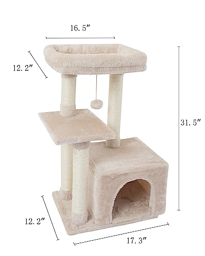 Cute Cat Tree Kitten Cat Tower Condo Cat Furniture Sisal Scratching Posts B (Beige)