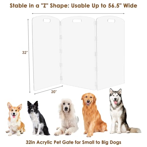 Modern Frame Clear Acrylic Freestanding Dog Gate (32" Height-3 Panel)