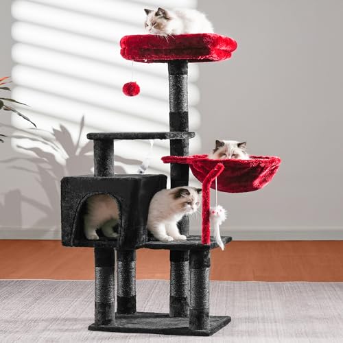 Cat Tree with Toy (43.3 inch / Black and Red)