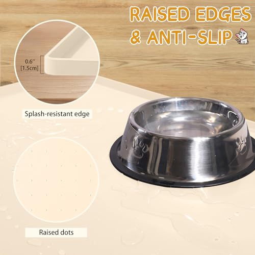 Silicone Cat & Dog Food Mat for Floors Waterproof (Beige / 24''×16'')