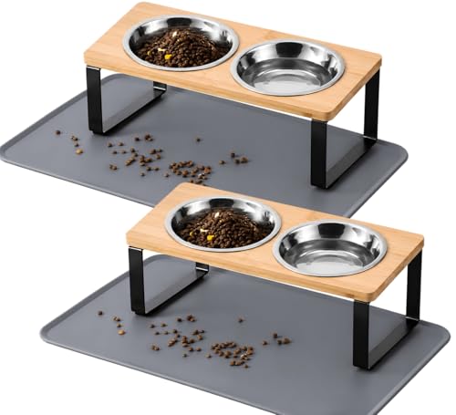 2 Pack Elevated Cat Bowls with Food Mat