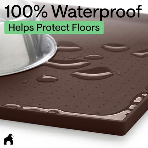 Dog Food Mat 100% Waterproof Silicone (Brown / 18.5"l X 11.5"w)