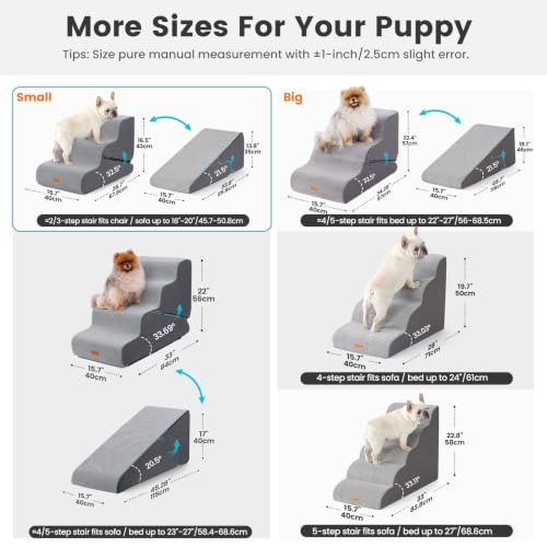 Dog Stairs for Small Dogs 16.5" H (Grey / Updated 2 in 1 15.7"x26.7"x16.5")