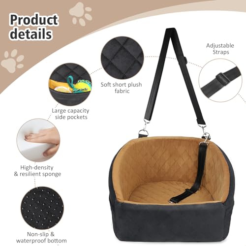 Dog Car Seat for Small Medium Dogs (Black/brown)