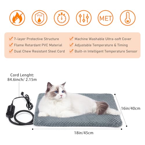 Heated Cat Bed (S: 18" x 16" / Grey)