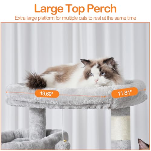 Cat Tree, 71-Inch-Tall Tower for Indoor Cats with 2 Perches HCT034W (Light Gray / 71 inch)
