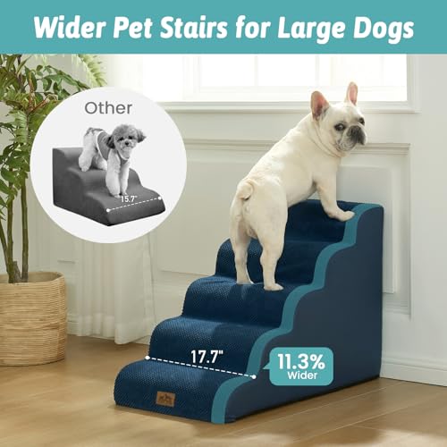 Wide Dog Stair for Small Dog 22.6" H (Navy Blue / Wide:17.7"x33"x22.6")