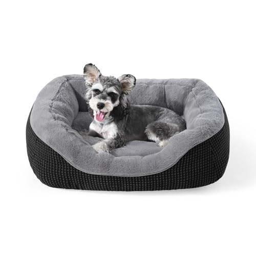Small Dog Bed Washable Orthopedic Calming Warming Durable Pet Bed with Anti (S (20"x19"x6") / Black)