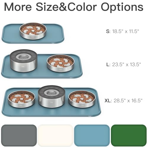 Pet Feeding Mat [Warped Resistant Raised Edge] (23.5"L x 13.5"W / Blue)