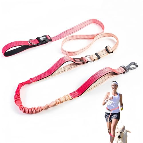 Heavy Duty Hands Free Dog Leash (XL - 3 Handles, 5.4-7.0 FT Length / Gradient Rose)