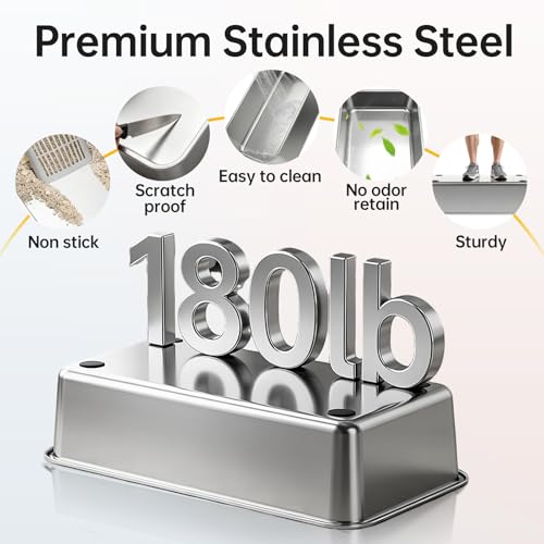 High Sided Stainless Steel XL Cat Litter Box for Cats (Grey L)