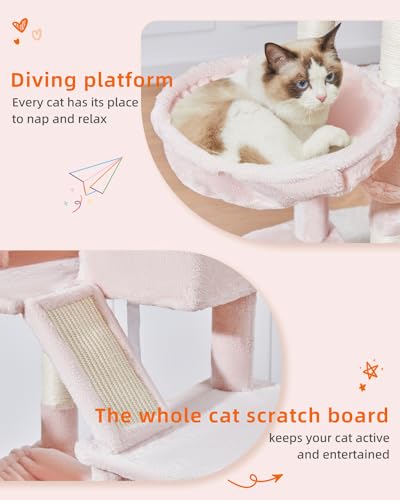 Cat Tree 71 in Extra Large Cat Tower for Inddor Cats (Jelly Pink / 71 Inches)