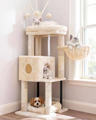 Cat Tree 45.3" Cat Tower for Indoor Cats with Large Perch HCT202SM (45.3 inch / Beige)