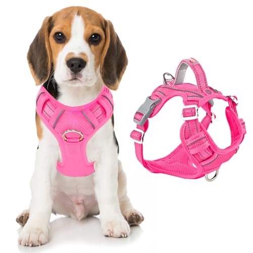 Dog Harness No Pull with ID Tag Pocket (Medium(Chest:22.5-28") / Pink)