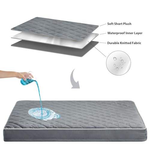 Orthopedic Waterproof XL Dog Bed for Crate Cozy Sleep (Grey / 41"L x 27"W x 4"Th)