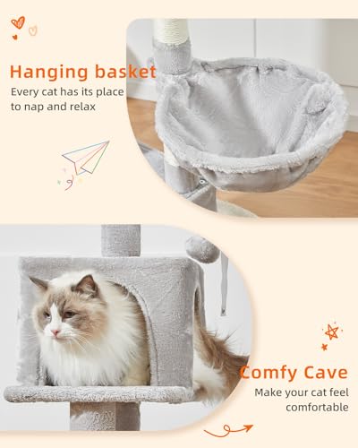 Cat Tree 49In Cat Tower for Indoor Cats Large Adult (Light Gray / 49.2 Inches)