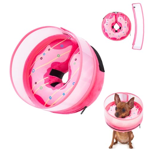 Inflatable Dog Cone Collar for Large Medium Small Dogs (Pink Donut / Small)