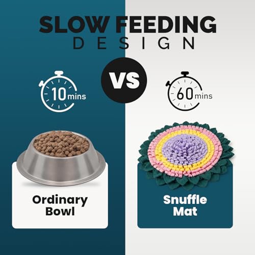 Interactive Dog Snuffle Feeding Mat Adjustable Nose Work Toy (Large Round Colorful Flower design)