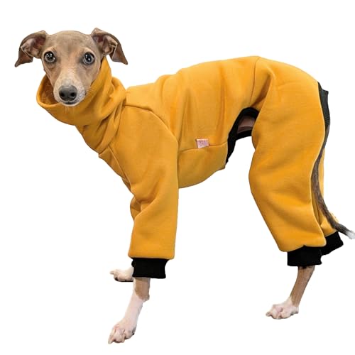 D Doggy Star Italian Greyhound Clothes Stretchy Fleeced Lining Simple Onesie Whippet for Dog Coat (XL / Simple Mustard)