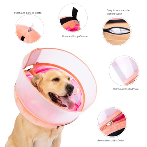 Inflatable Dog Cone Collar with Enhanced Anti (Medium+ / Donut Pink2)