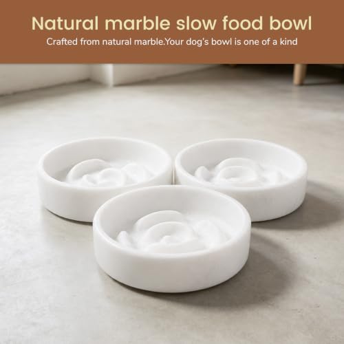 Marble Slow Feeder Dog Bowl (Fantasy White)