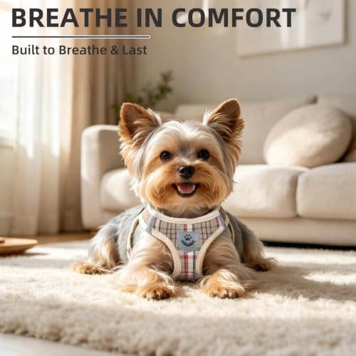 Dog Harness Collar and Leash Set No Pull for Small Medium Sized (Khaki / S (CHEST 14.5"-16"))