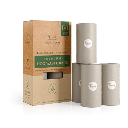 100% Certified Home Compostable and Biodegradable Dog Poop Bags (Gray / 60 Bags (4 Rolls))